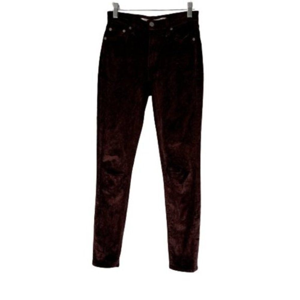 Lovers + Friends Crushed Velvet Skinny Pants Brown Burgundy Size 25